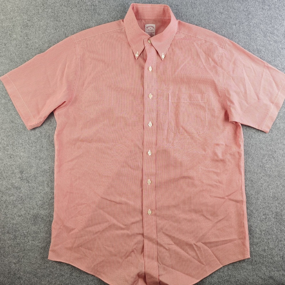 Brooks Brothers Shirt Mens Medium Red Gingham Check Short Sleeve Button Down